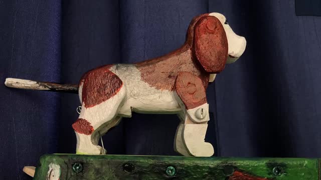 beagle dog, funny wooden toy in retro style