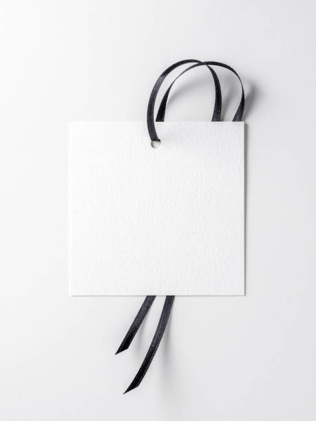 istock Blank square label template with black ribbon on white background 2079072293