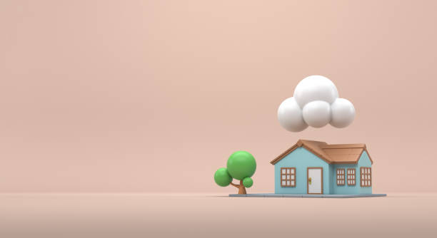 istock House with rain clouds, sun between clouds, strong wind, storm, cloudy days and sunny days (3d illustration) 2079073768