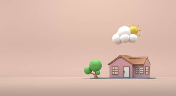 istock House with rain clouds, sun between clouds, strong wind, storm, cloudy days and sunny days (3d illustration) 2079073776