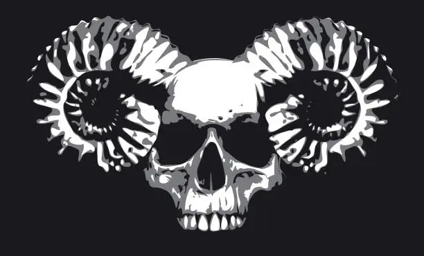 Vector illustration of Vector illustration with human skull with horns