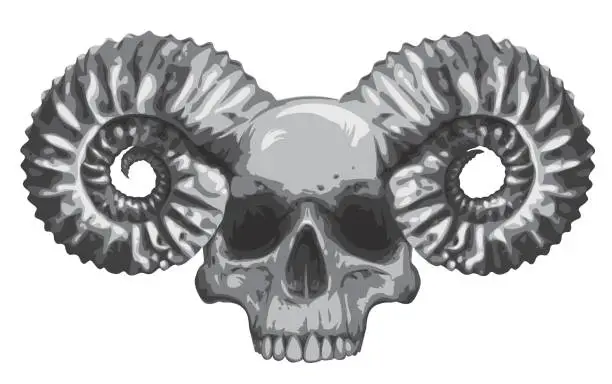 Vector illustration of Vector illustration with human skull with horns