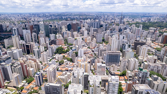 Aerial view of the city of São Paulo, SP, Brazil. Bela Vista neighborhood, in the city center.