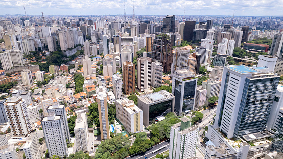 Aerial view of the city of São Paulo, SP, Brazil. Bela Vista neighborhood, in the city center.