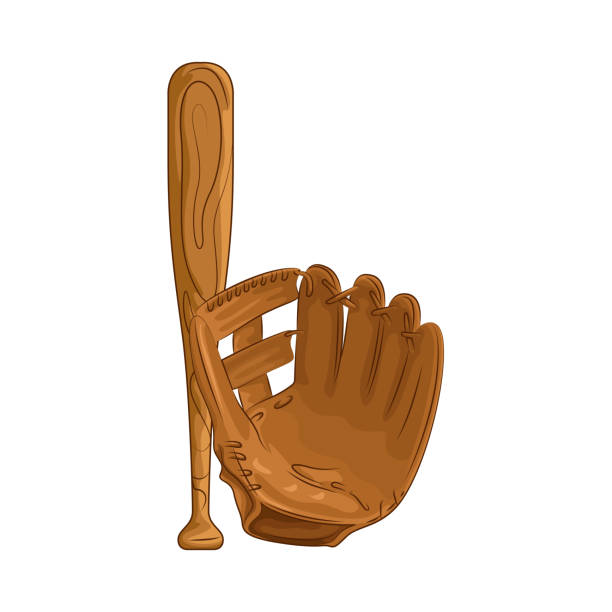 ilustraciones, imágenes clip art, dibujos animados e iconos de stock de baseball glove and bat - baseball baseball bat baseballs baseball diamond