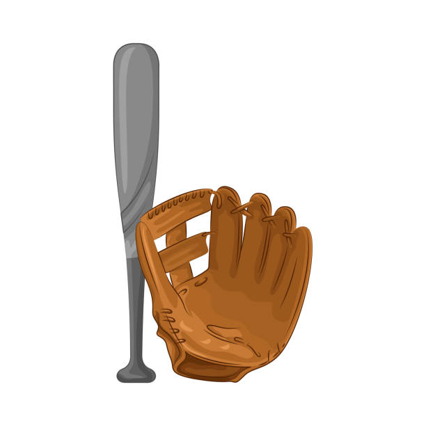 ilustraciones, imágenes clip art, dibujos animados e iconos de stock de guante y bate de béisbol - baseball baseball bat baseballs baseball diamond