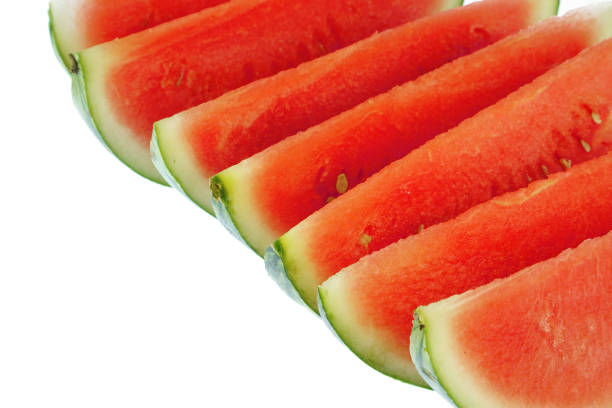 sliced fresh seedless watermelon isolated on white background