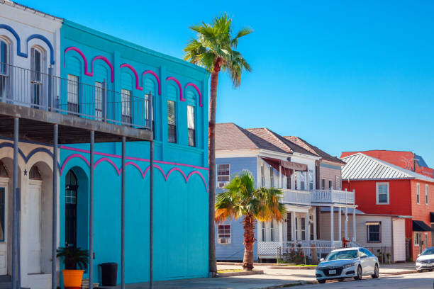 Galveston, Texas, USA - Colorful buildings near downtown on a sunny day