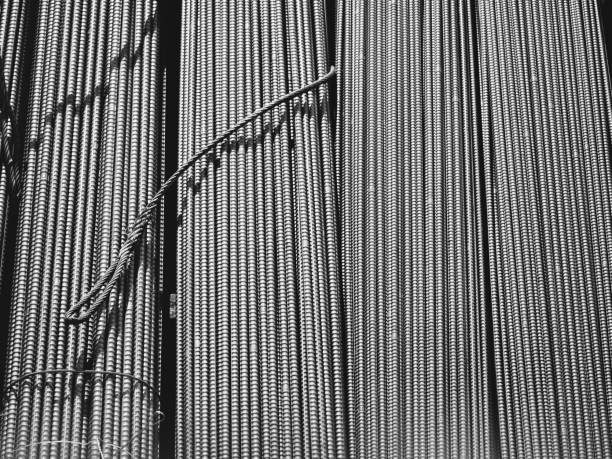 Tokyo, Japan - March 13,  2023:  Deformed reinforcing bars on truck bed