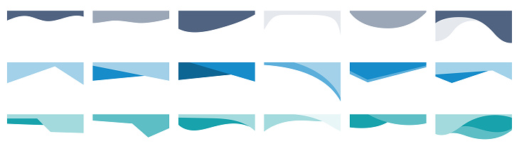 Array of varied shapes designed for website headers or footers. Template for separating elements on a landing page design. Uncomplicated heading in a flat vector style.