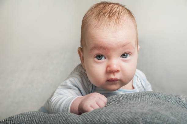 istock Innocent Baby Gazing Curiously While Lying on a Soft Blanket Indoors 2079287489