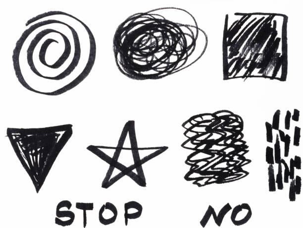 Drawn doodles and chaotic circles on a white background with a black felt-tip pen