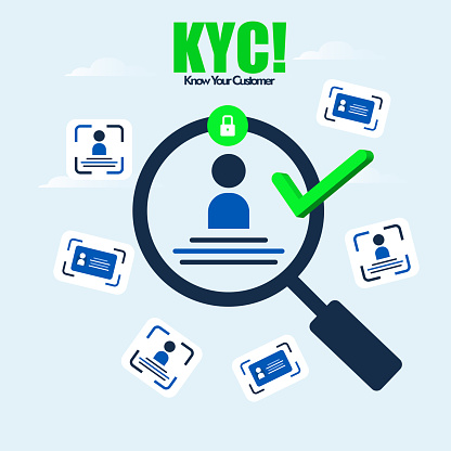 Know you customer, KYC banner. KYC awareness banner with profile identification icon and magnifying glass on it. KYC banner to promote customer identification and verification icons. Vector stock illustration

Social media post for awareness of KYC campaign to customers. Icons of KYC