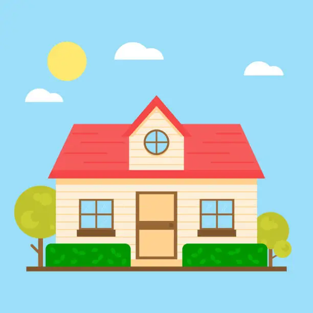 Vector illustration of Flat design style house with summer colors.