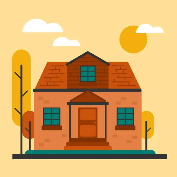 Vector illustration of Home flat design style with autumn colors.