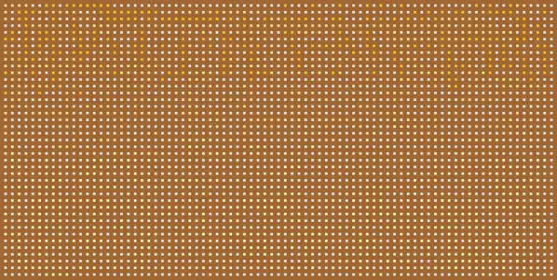Vector illustration of A brown background with yellow white and orange pixels dots. The pixels are scattered all over the background.