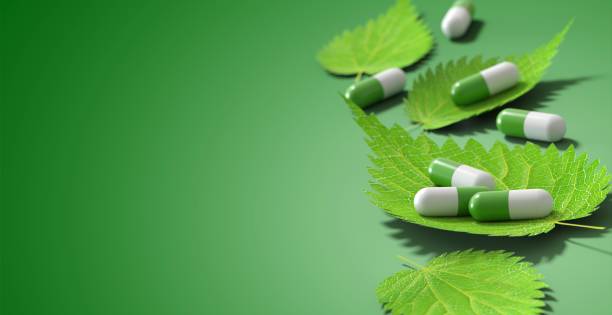 istock capsules placed on leaves - green background - depth of field effect - 3D rendering 2079429026
