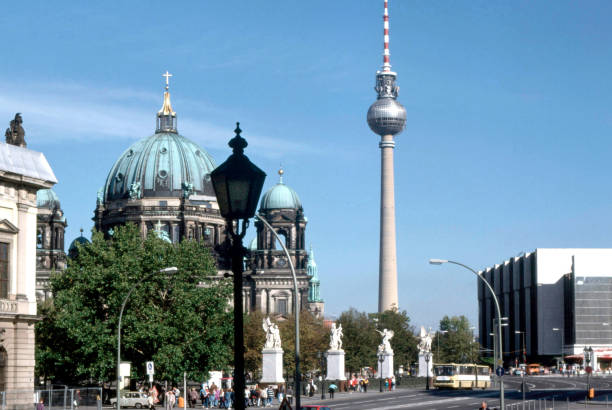 Berlin Cathedral at the Lustgarten with the television tower at Alexanderplatz - Germany.