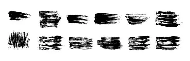 Vector illustration of Set of black grunge brush strokes