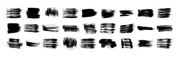 Vector illustration of Set of black grunge brush strokes