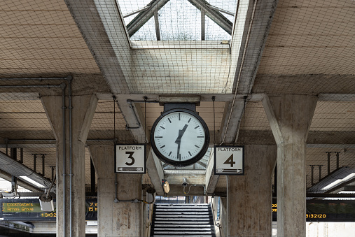 Subway station interior and digital clock on the platform