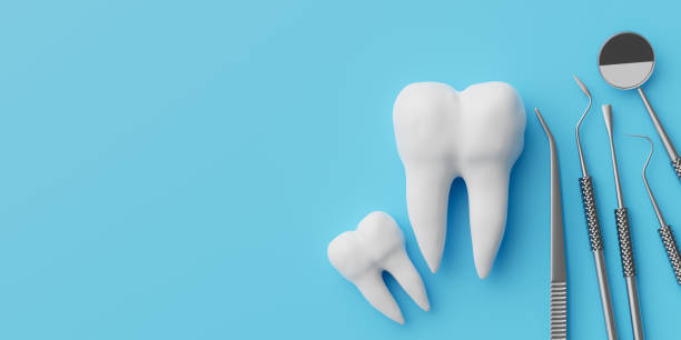 istock Copy space background with teeth and dental equipments. 3d rendering 2079477516