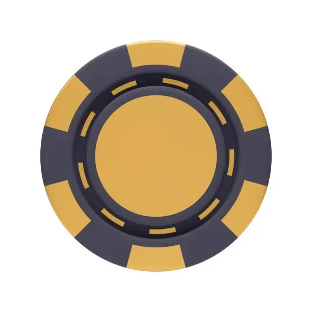 Vector illustration of 3D gold and black casino chip rendering, front view