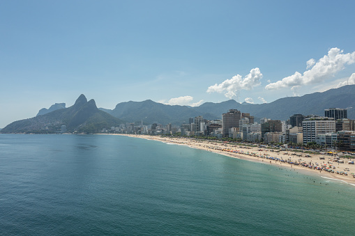 Drone, aerial view of Rio de Janeiro, Ipanema and Leblon beach during summer
