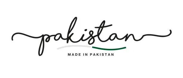 Vector illustration of Made in Pakistan handwritten calligraphic lettering logo sticker flag ribbon banner