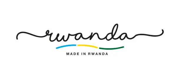 Vector illustration of Made in Rwanda handwritten calligraphic lettering logo sticker flag ribbon banner