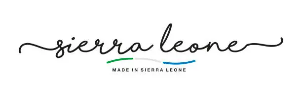 Vector illustration of Made in Sierra Leone handwritten calligraphic lettering logo sticker flag ribbon banner