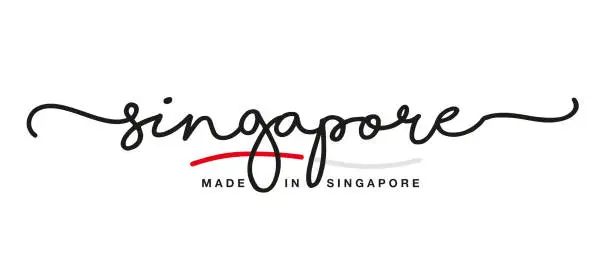 Vector illustration of Made in Singapore handwritten calligraphic lettering logo sticker flag ribbon banner