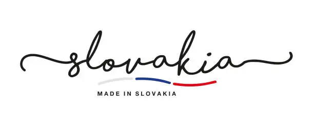 Vector illustration of Made in Slovakia handwritten calligraphic lettering logo sticker flag ribbon banner