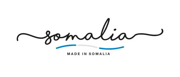 Vector illustration of Made in Somalia handwritten calligraphic lettering logo sticker flag ribbon banner