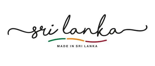 Vector illustration of Made in Sri Lanka handwritten calligraphic lettering logo sticker flag ribbon banner