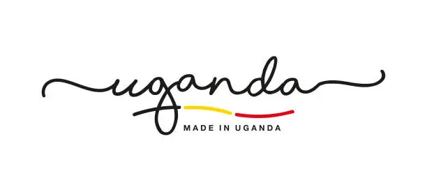 Vector illustration of Made in Uganda handwritten calligraphic lettering logo sticker flag ribbon banner