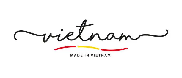 Vector illustration of Made in Vietnam handwritten calligraphic lettering logo sticker flag ribbon banner