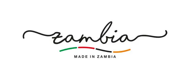 Vector illustration of Made in Zambia handwritten calligraphic lettering logo sticker flag ribbon banner