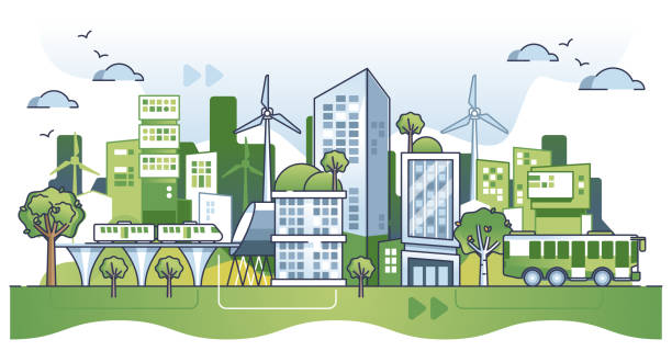 istock Sustainable green city with alternative and ecological power outline concept 2079575022