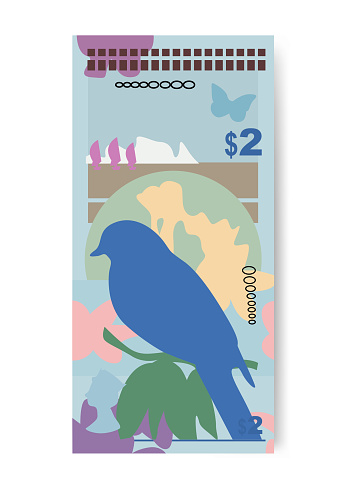 Bermudian Dollar Vector Illustration. Bermuda money set bundle banknotes. Paper money 2 BMD. Flat style. Isolated on white background. Simple minimal design.