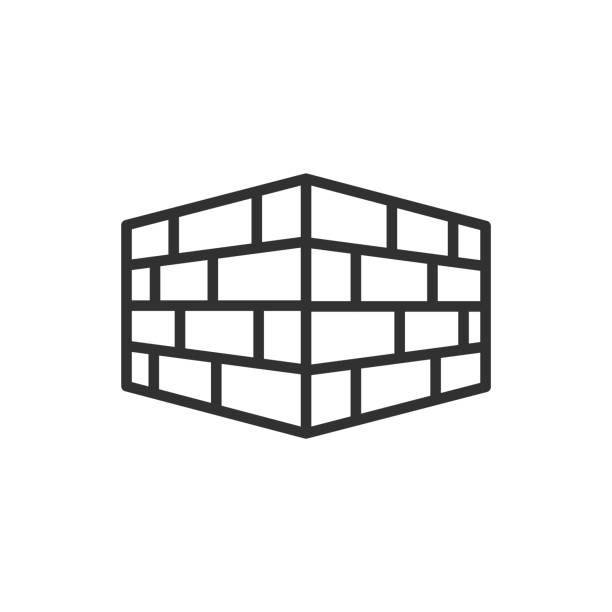 brick wall, linear icon. line with editable stroke - cornerstone stability stone construction site stock illustrations