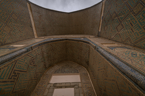 Meknes, Morocco-September 22, 2013: Architectural details from the dome and arch of the Moulay Ismail Tomb.