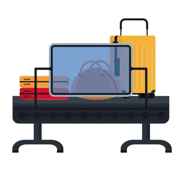Vector illustration of airport conveyor scanner and baggage