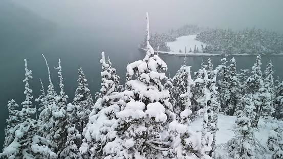 Forests and lakes are covered with snow in Alaska, Jan 2024