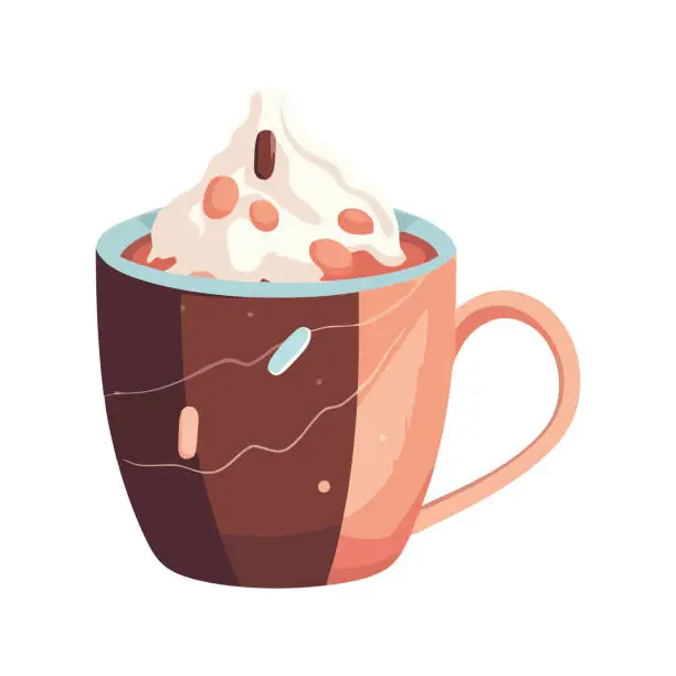 Vector illustration of cappuccino drink with beans and cream