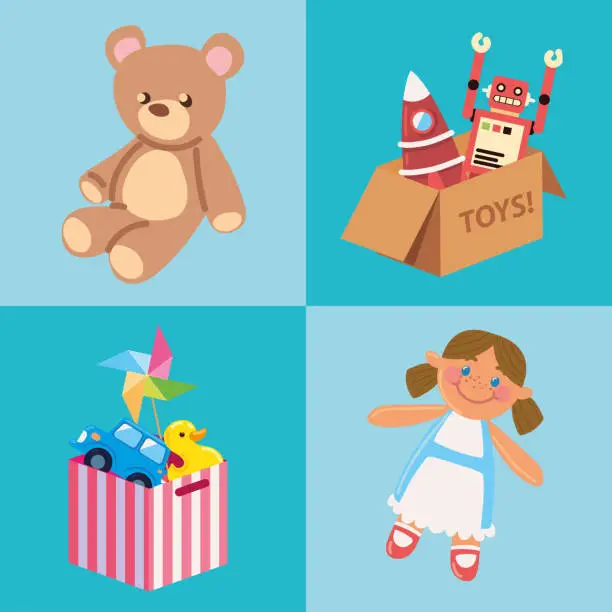 Vector illustration of set of toys box
