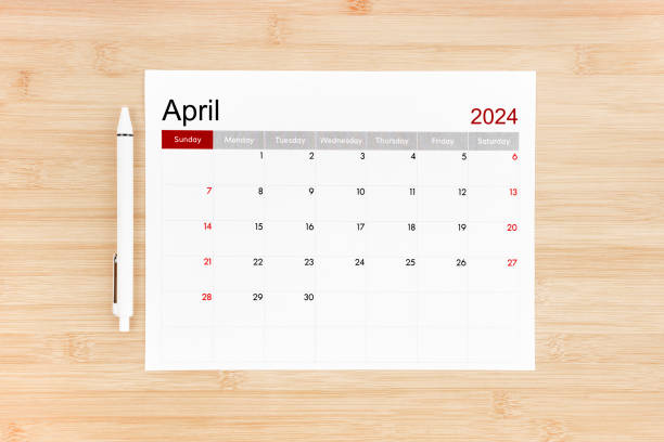 istock April 2024 calendar page on wooden. 2079741468