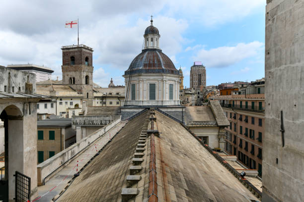 Genoa, Liguria, Italy - June 1, 2025: The Palazzo San Giorgio in Genoa, formerly known to many as the Palazzo del Mare, is located in Piazza del Caricamento, a stone's throw from the Old Port.