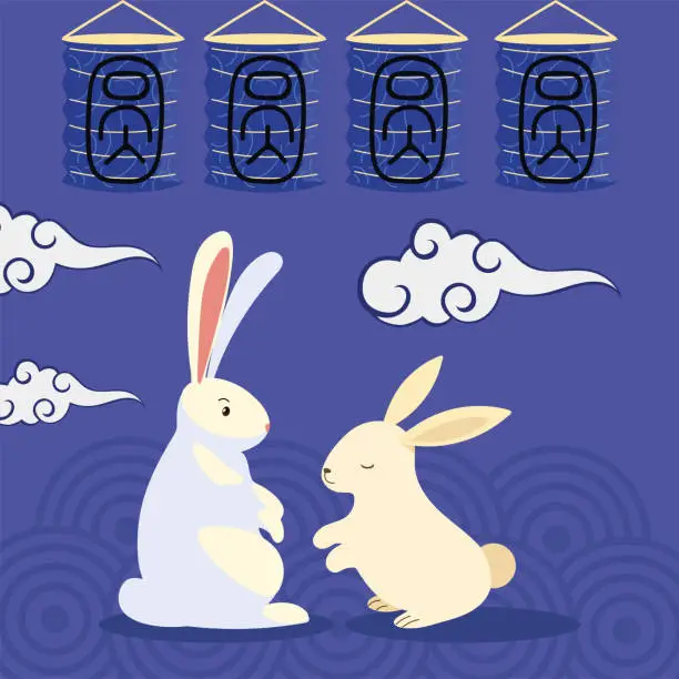 Vector illustration of cute rabbits chinese moon festival