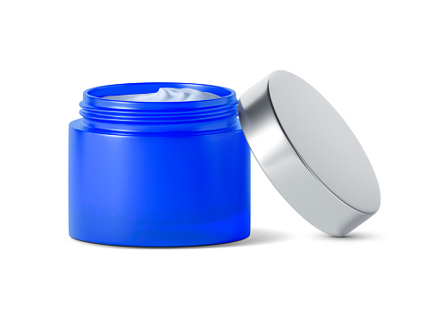 blue jar beauty cream container on white background
